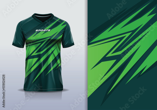 T-shirt mockup abstract sharp line jersey design for football, soccer, racing, esports, running, in green color