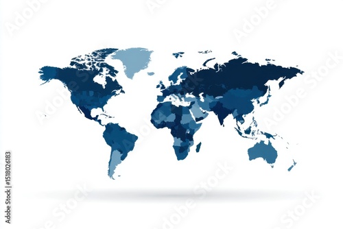 World map graphic continents countries blue shades