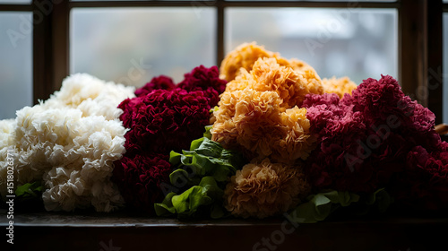 Colorful Flower Arrangement On Wooden Surface