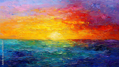 Colorful Abstract Sunset Over The Ocean Painting