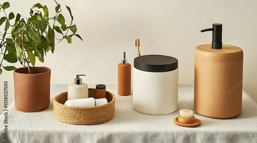 Naklejka premium Stylish Minimalist Bathroom Accessories Display
