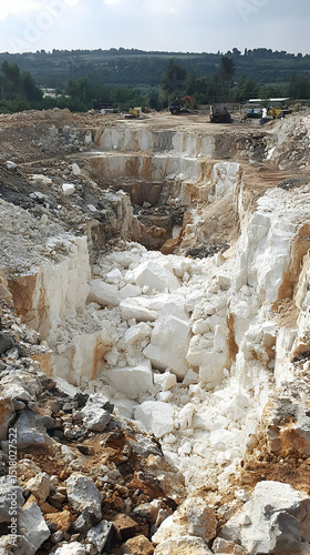 Open Pit Quarry With White Limestone