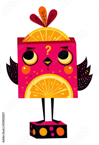 Colorful Modern Doodle Illustration of a Cute Orange Character with Wings