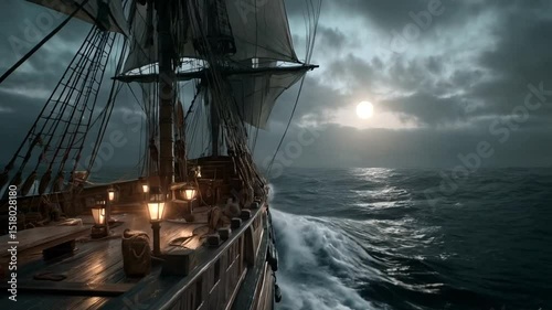 Ship at Sea in a Stormy Night
