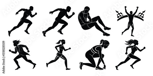 silhouettes of man and woman running vector on white background