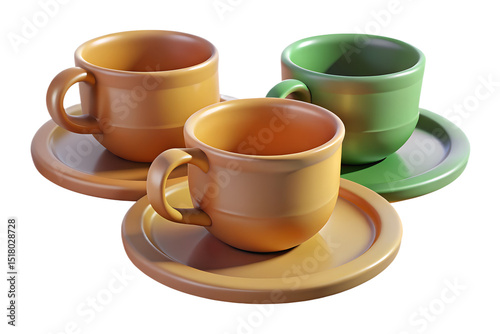 Three coffee cups and saucers
