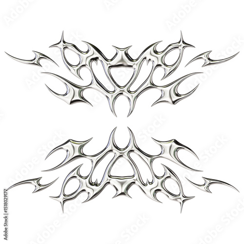 Chrome Tribal Symmetrical Abstract – 3D Render on Transparent Background