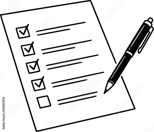 checklist with pen, silhouette vector