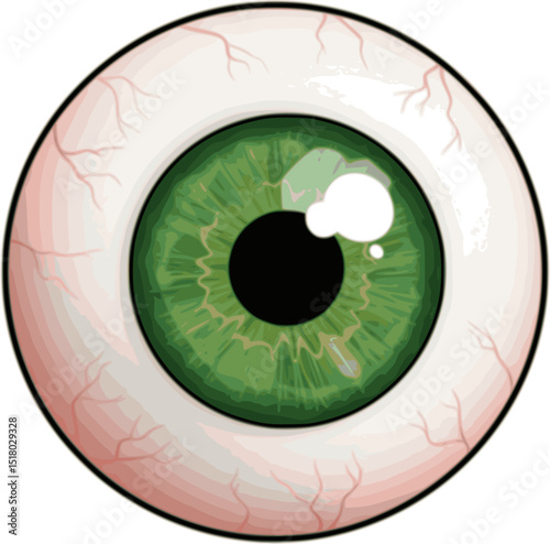 Green eyeball isolated on white background. 3D rendering, vector illustration
