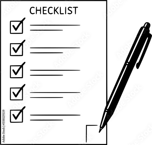 checklist with pen, silhouette vector