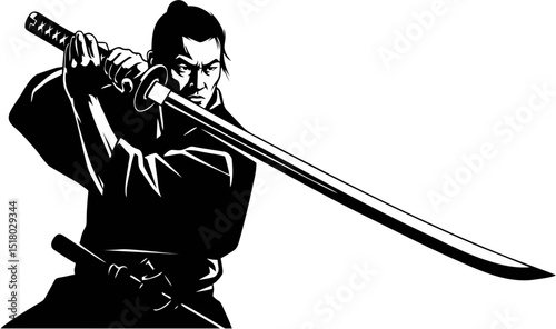 Samurai Warrior  A Black and White Illustration of a Swordsman