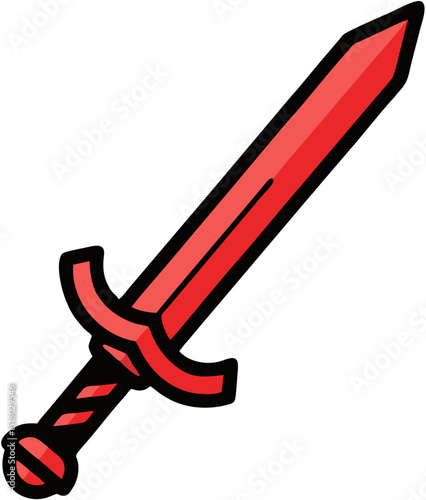 Red Cartoon Sword Illustration  A Fiery Weapon Design Concept