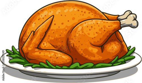 a cartoon illustration of a roasted chicken in a white dish