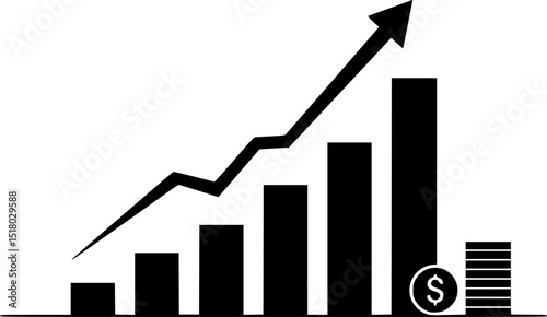 business growth a bar graph with upward arrow and financial charts in modern marketing. vector illustration	