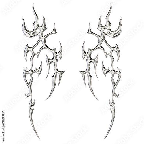 Chrome Tribal Symmetrical Abstract – 3D Render on Transparent Background