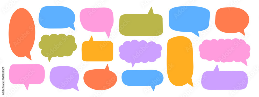 Collection of doodle speech bubbles, stickers, text boxes icons