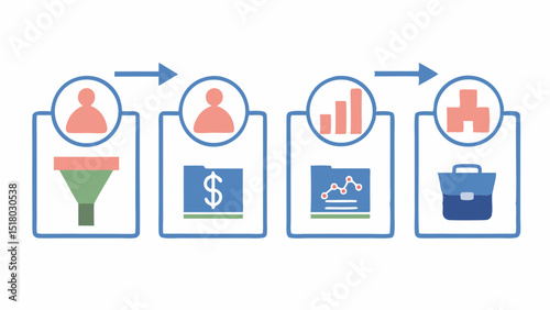 Business Development Workflow Sales Funnel Dollar Growth Data Analysis and Results with a Briefcase Icon