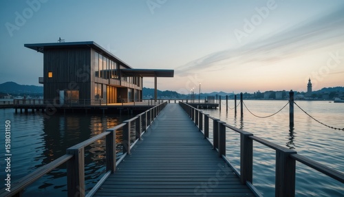 pier at sunset with water and sky landscape, pier, dock