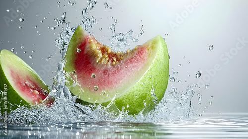 Watermelon Slices Splashing in Water