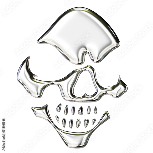 Chrome Skull Silhouette – 3D Render on Transparent Background