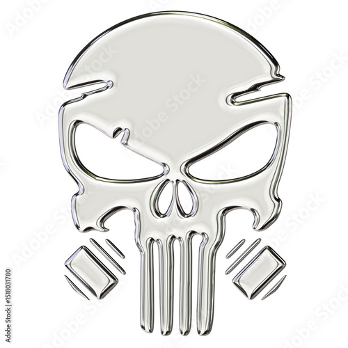 Chrome Skull Silhouette – 3D Render on Transparent Background