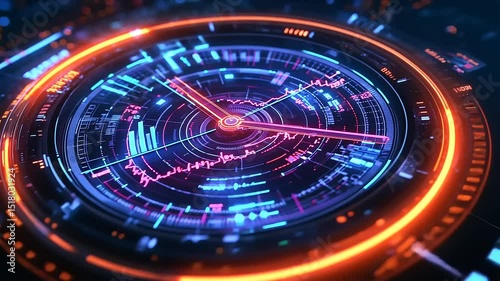 Wallpaper Mural Futuristic digital dashboard displaying vibrant data metrics and time in a high-tech environment Torontodigital.ca