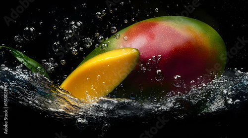 Fresh Mango Slices In Water Splash