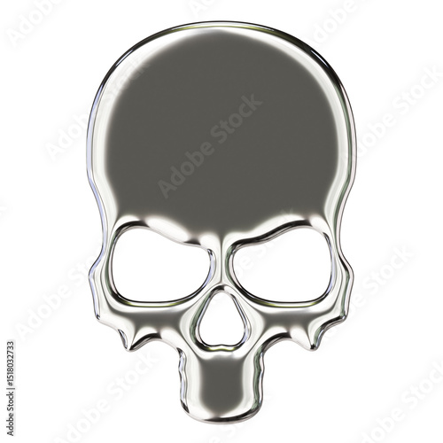 Chrome Skull Silhouette – 3D Render on Transparent Background
