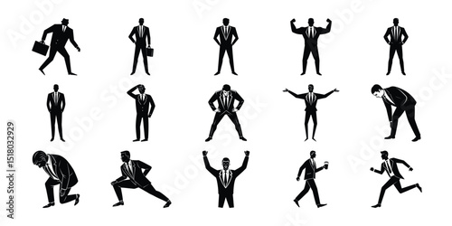 Black silhouette sat people, vector collection, 