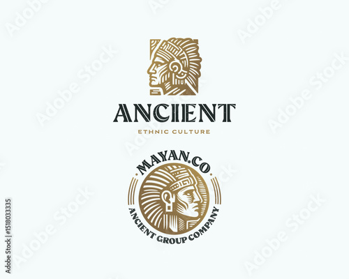 Unique Maya Aztec Inca warrior with tribal element logo template