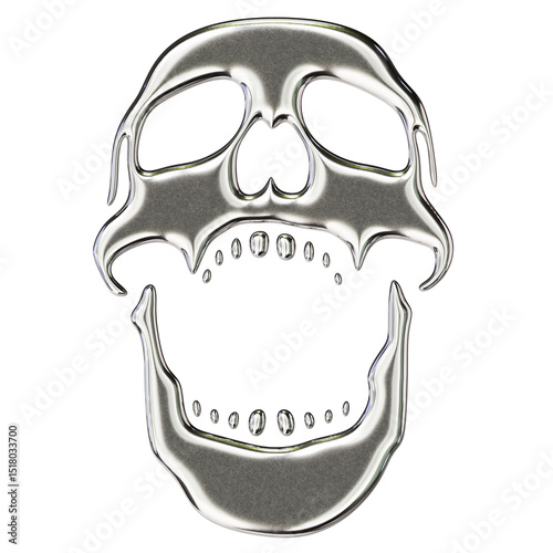 Chrome Skull Silhouette – 3D Render on Transparent Background