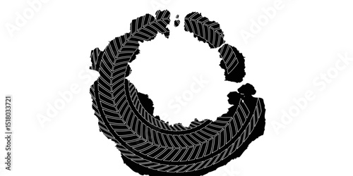 Grunge tire track, wheel braking marks. Truck, car or motorcycle tread pattern silhouette. Auto race, motorsport, speed racing design element. Vector illustration