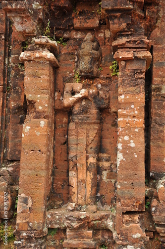 Stone Wall Sculpture on the wall of My Son Temple in Quang Nam province, Vietnam.