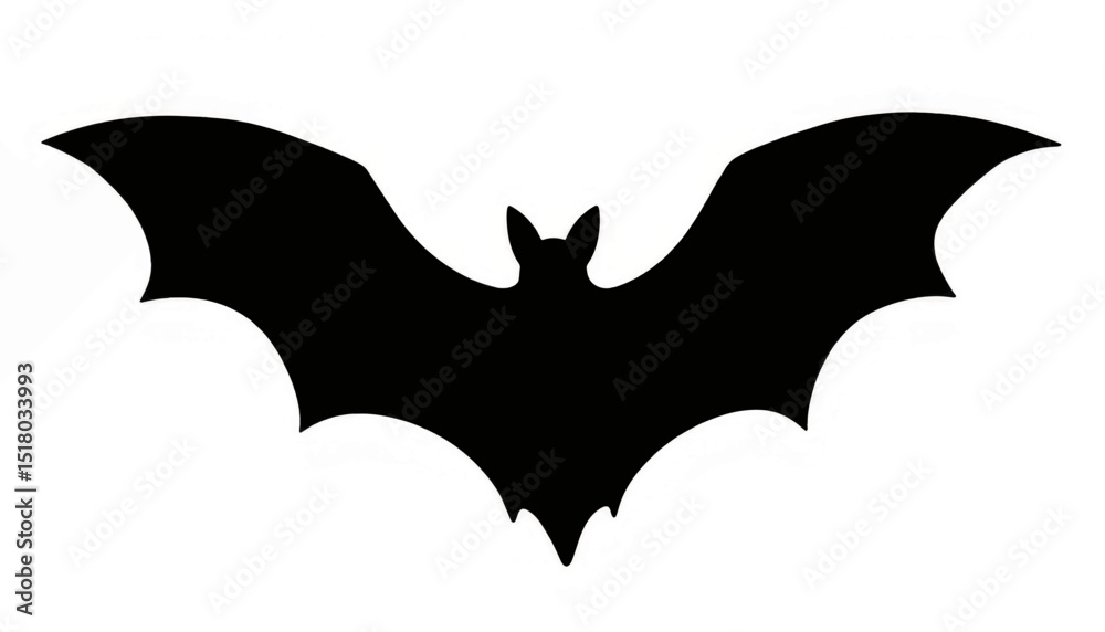 Fototapeta premium Bat silhouette soaring in flight against white background, nocturnal symbolism