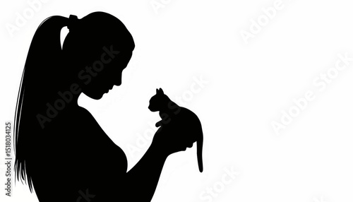 Silhouette of a person gently holding a cat, love and companionship