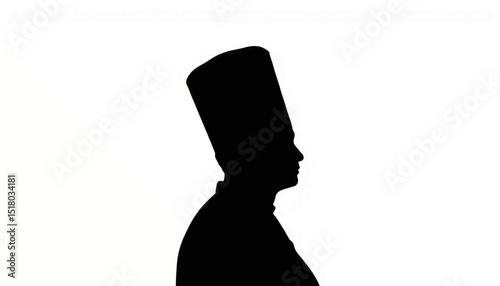 Chef silhouette in tall hat on white background, culinary artistry