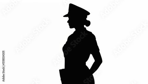 Female police officer silhouette standing tall, strength and authority