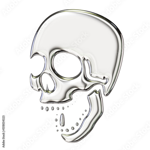 Chrome Skull Silhouette – 3D Render on Transparent Background