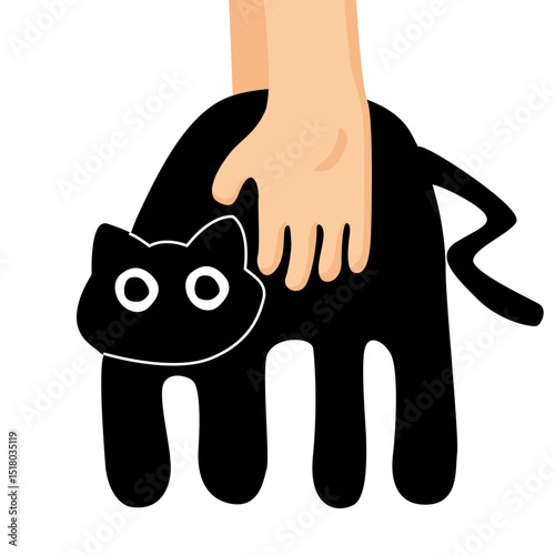 Illustration of Hand carryed Black Cat. cartoon