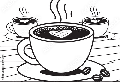 Hot coffee beverages like espresso, cappuccino, or a simple black cup, often accompanied by chocolate or cake, are a popular breakfast drink at any cafe