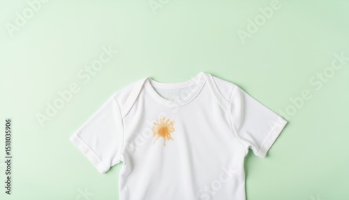White t-shirt with sun graphic on pastel green background   photo