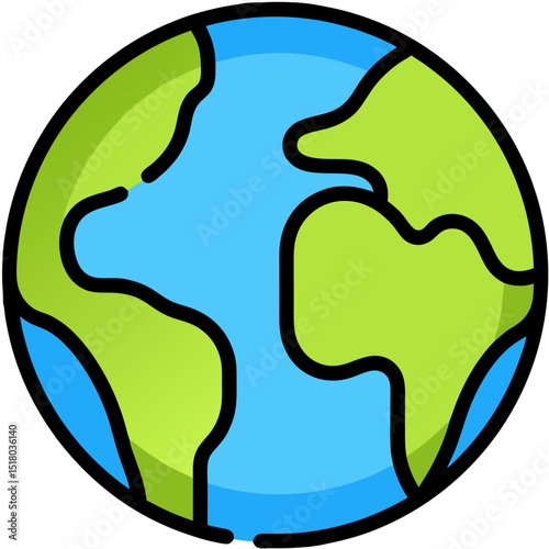 Simplified Earth Globe Illustration with Bold Outlines