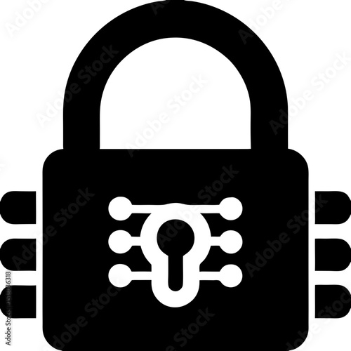 Cybernetic padlock safeguarding data, isolated against a pristine white backdrop