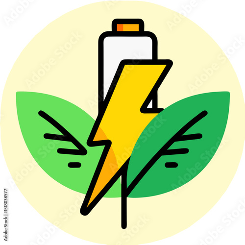 Sustainable Energy Source with Battery and Lightning Bolt