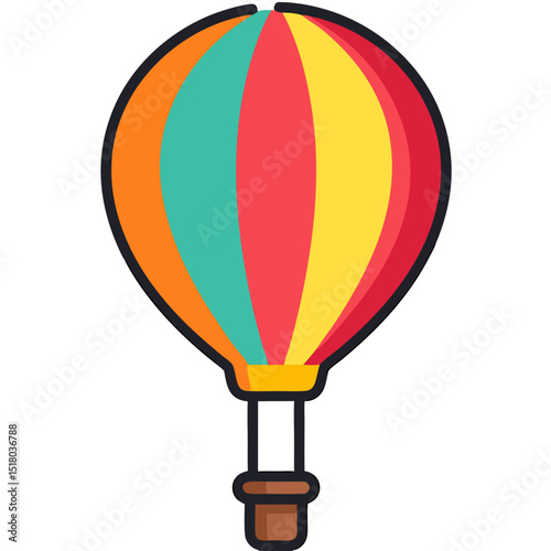 Vibrant Multicolored Hot Air Balloon with Brown Basket