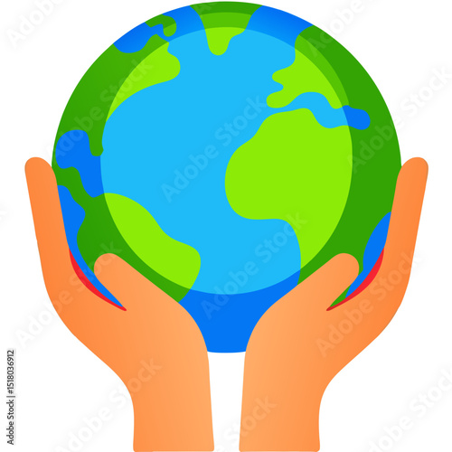 Stylized Earth Globe Held Gently in Light Blue Hands Illustration