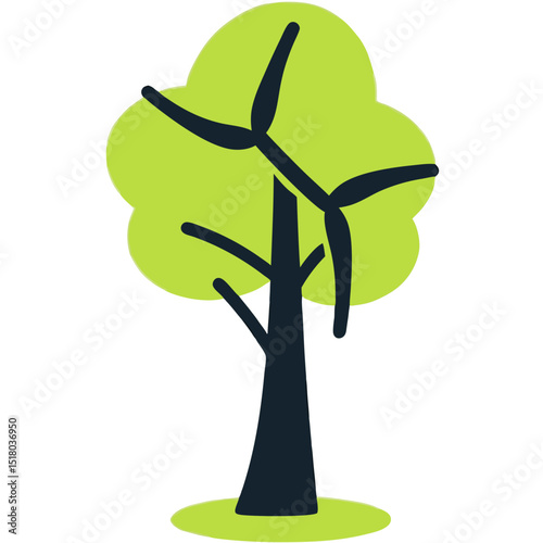 Green Tree with Integrated Wind Turbine Blades