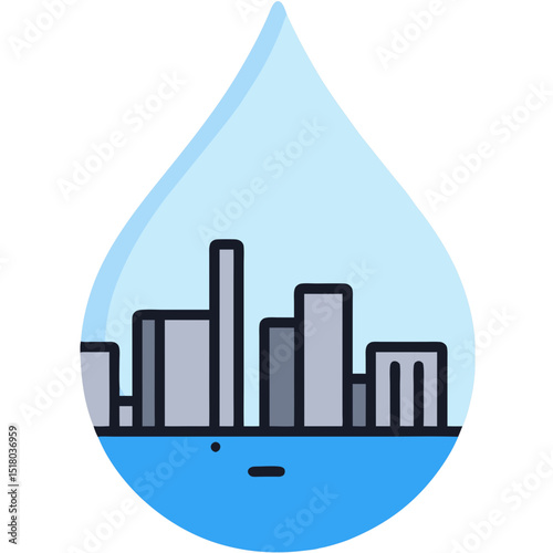 City Skyline Reflected in a Sad Water Droplet