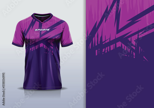 T-shirt mockup abstract sharp line jersey design for football, soccer, racing, esports, running, in purple color