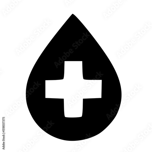 Simple Handdrawn Drop with Cross Medical Symbol Shape Health Element Icon
